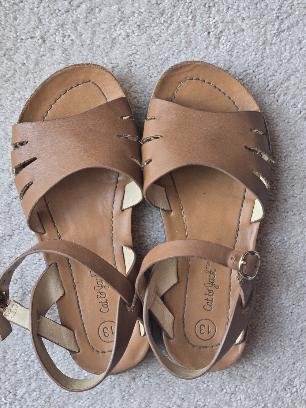 Cat & Jack Tan Leather Ankle-Strap Sandals - Women's
